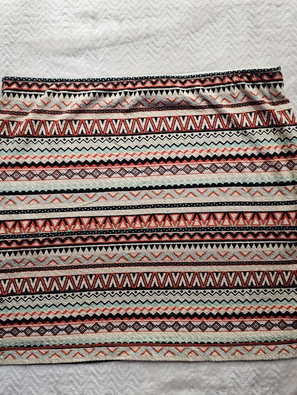 Chelsea & Violet Boho Tribal Mini Skirt w/ Coral Teal Brown & Black Aztec Stripe